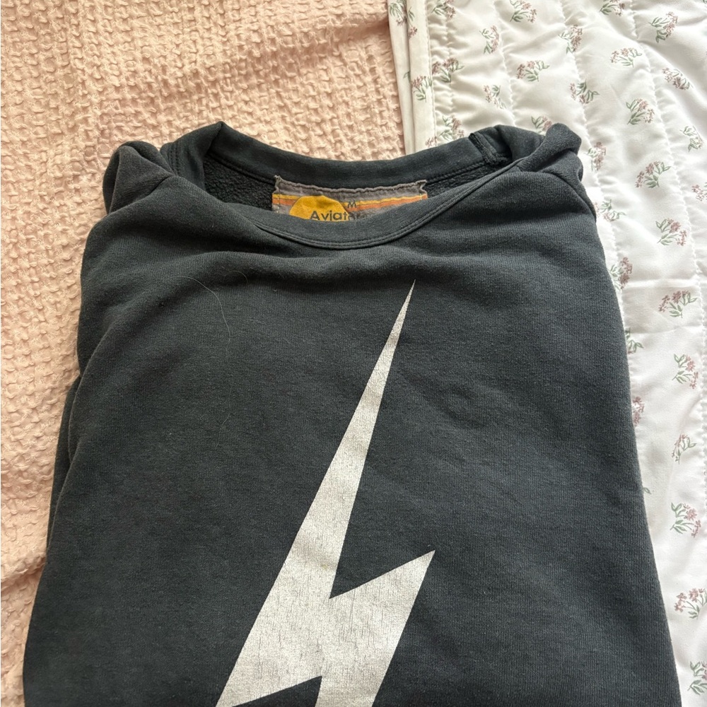 Aviator Nation Black Sweatshirt with White Lightning Bolt